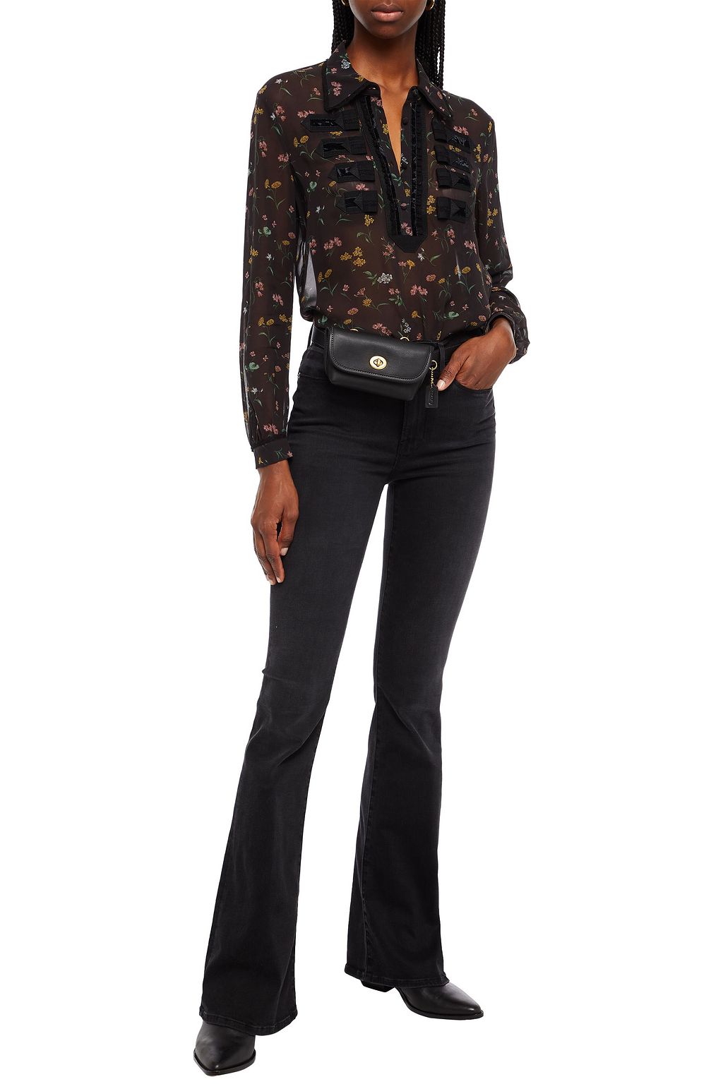COACH Embellished floral-print cupro-chiffon shirt