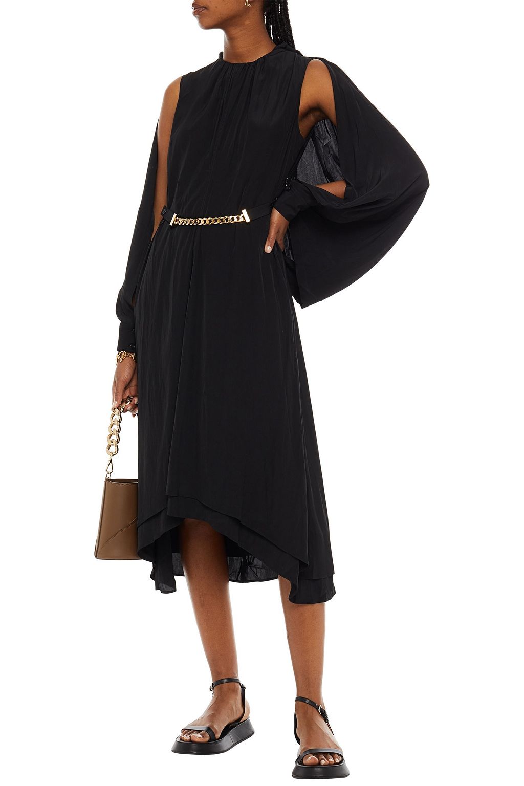 JW ANDERSON Chain-trimmed gathered washed-satin dress