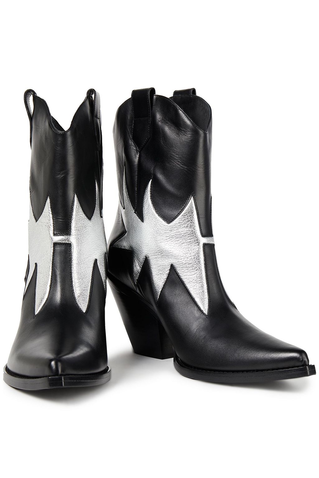 REDEMPTION Smooth and metallic textured-leather ankle boots