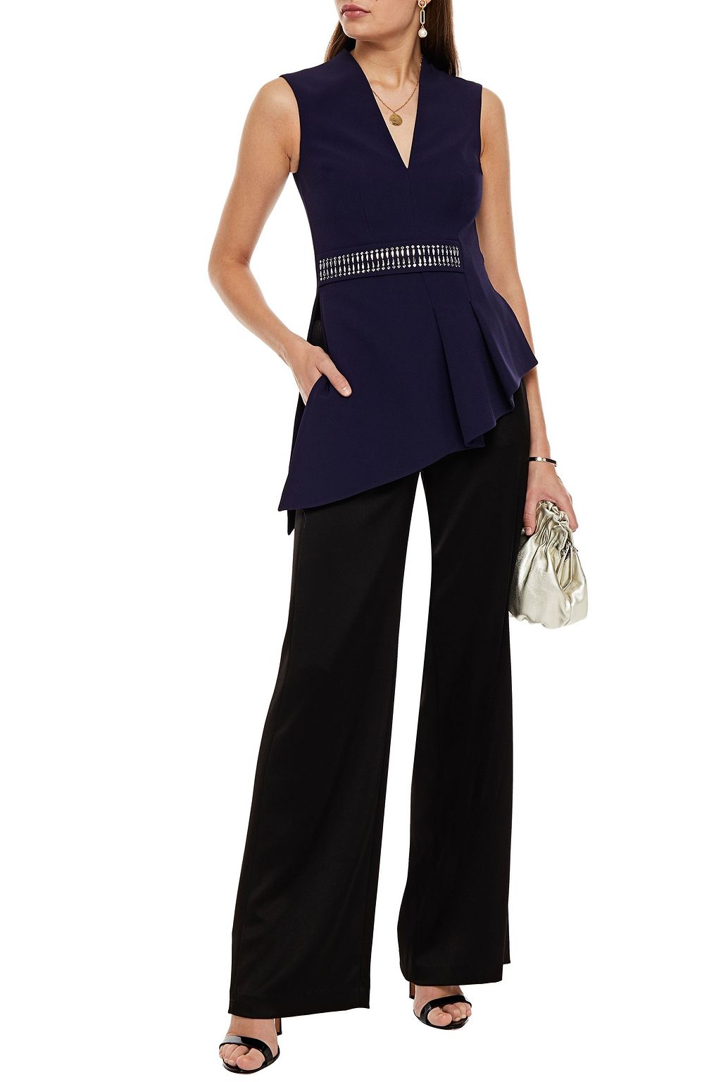 SAFIYAA Asymmetric crystal-embellished stretch-crepe top