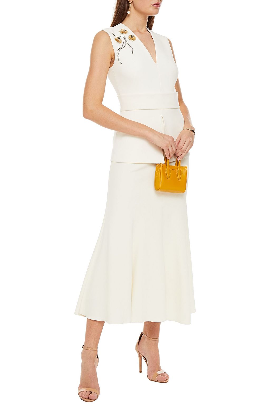 SAFIYAA Embellished stretch-crepe peplum top