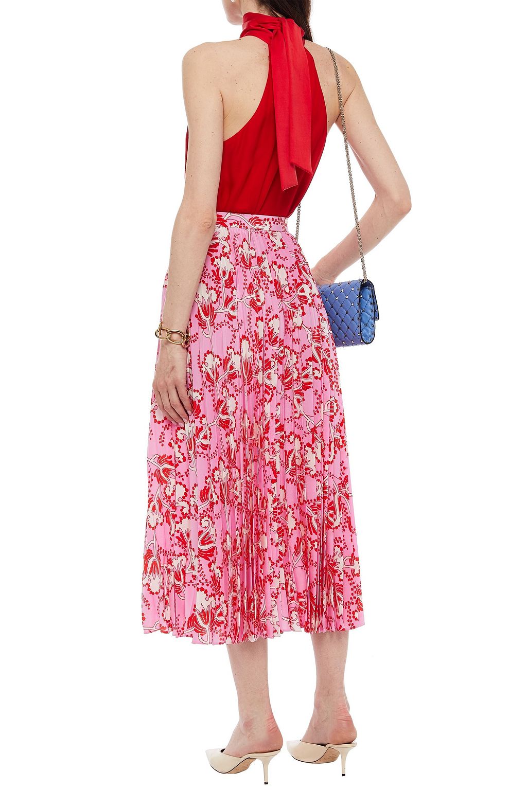 VALENTINO GARAVANI Pleated printed silk crepe de chine midi skirt