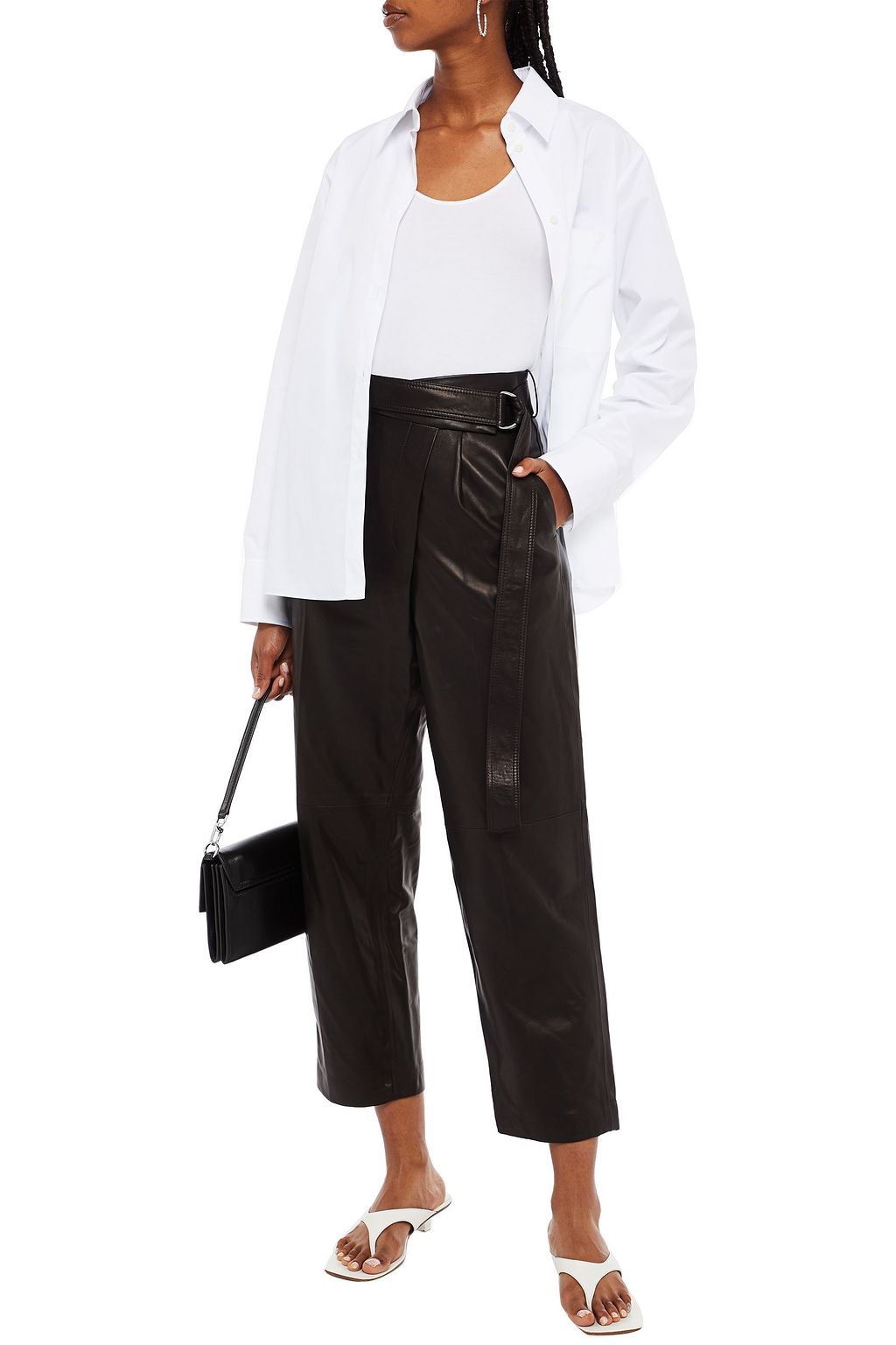 HELMUT LANG Cropped belted leather straight-leg pants