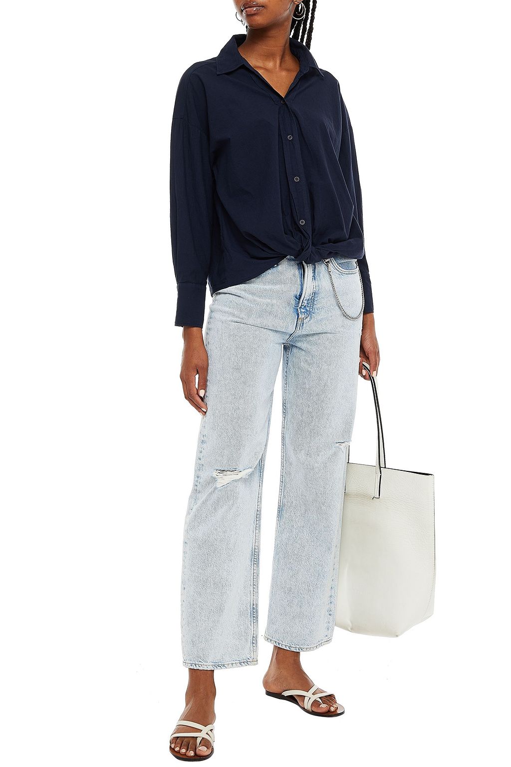 STATESIDE Twist-front cotton-poplin shirt