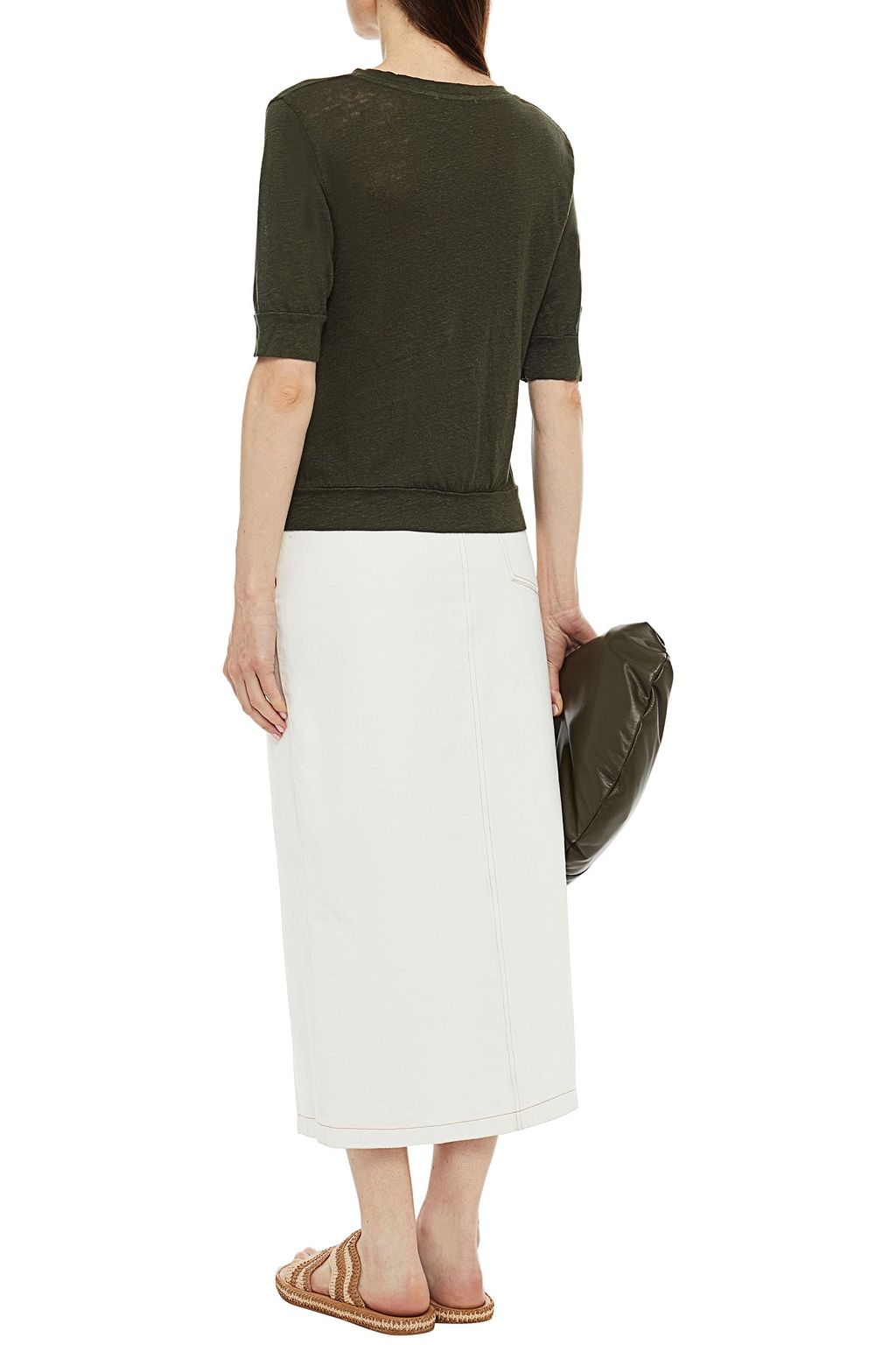 STATESIDE Ruched slub-linen top