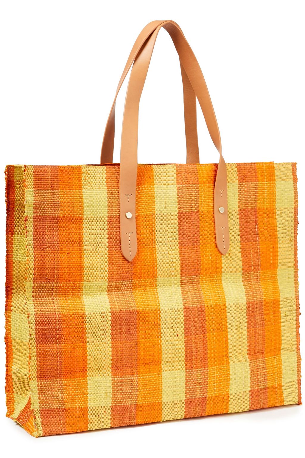 ZIMMERMANN Leather-trimmed checked raffia tote