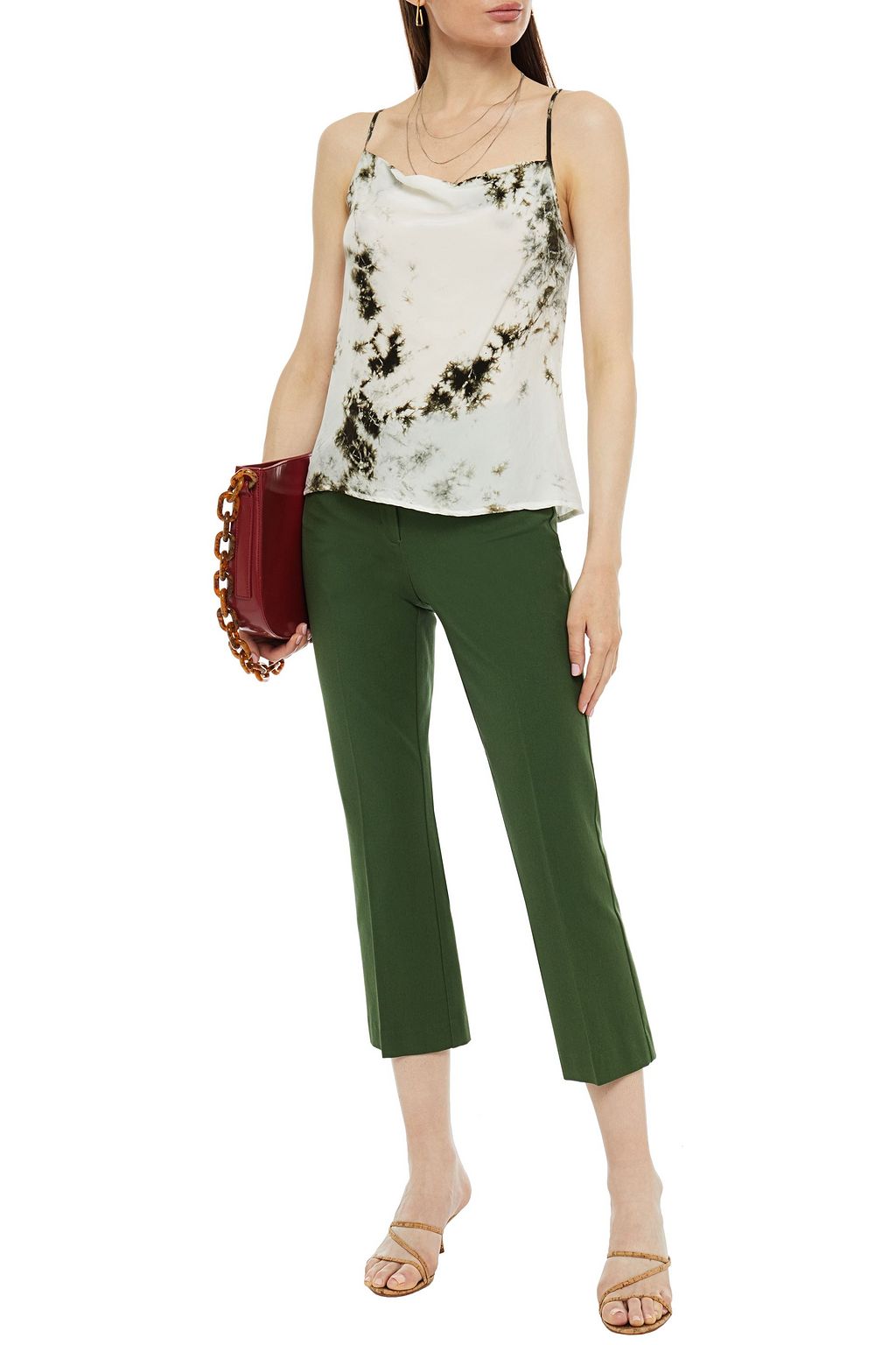 STATESIDE Printed washed-cupro camisole
