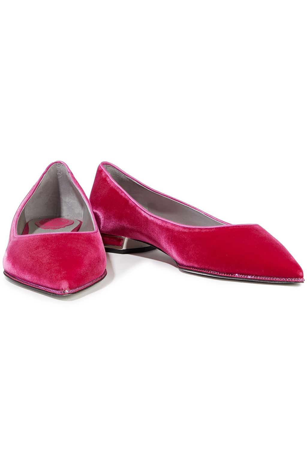 RENE' CAOVILLA Crystal-embellished velvet point-toe flats