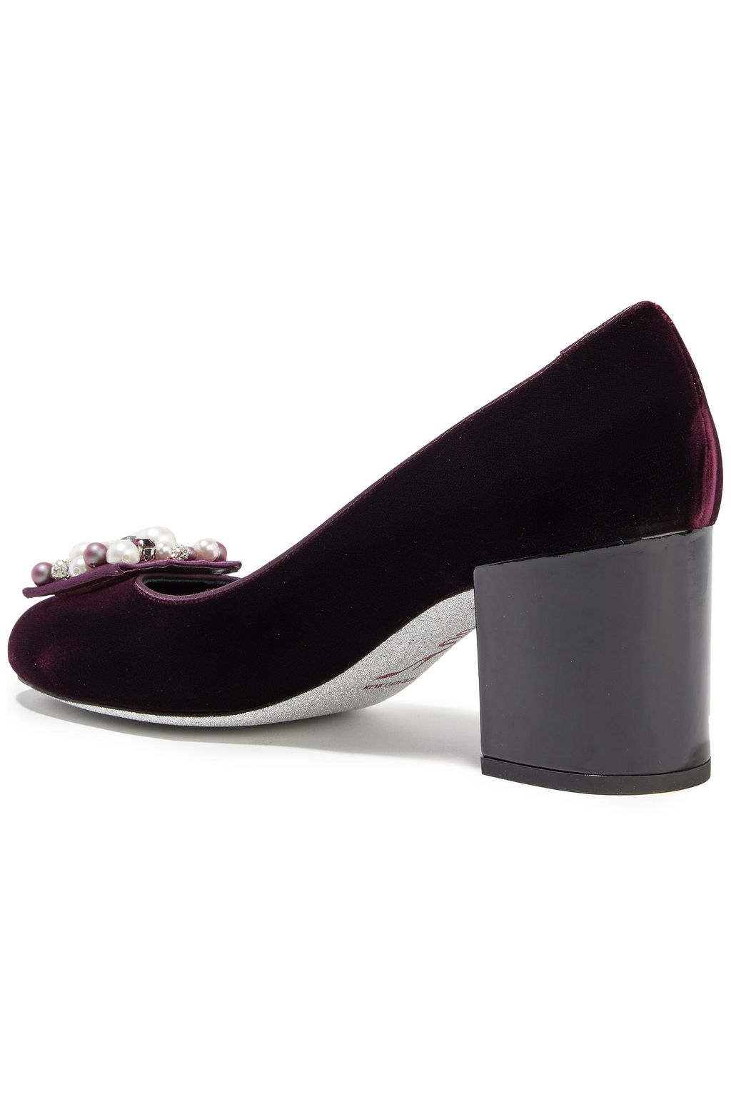 RENE' CAOVILLA Satin-trimmed embellished velvet pumps