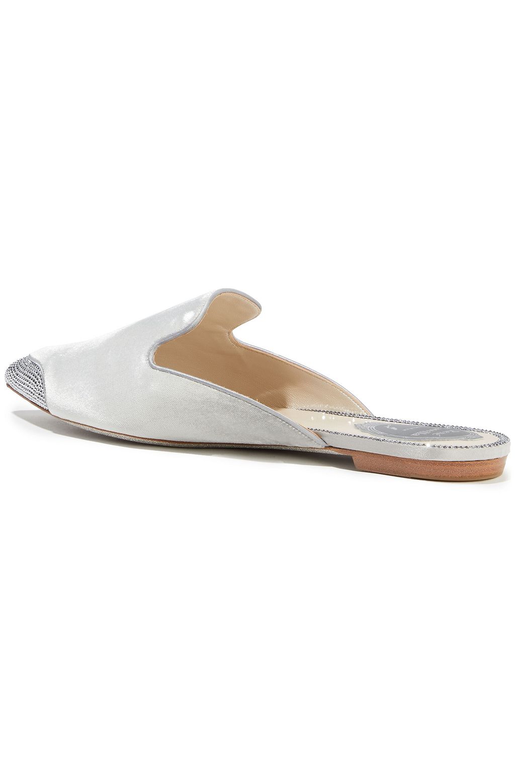 RENE' CAOVILLA Crystal-embellished satin-trimmed velvet slippers
