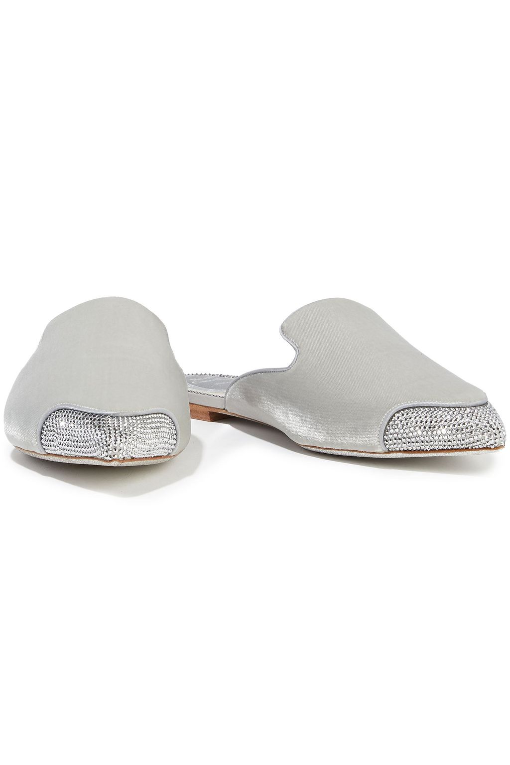 RENE' CAOVILLA Crystal-embellished satin-trimmed velvet slippers