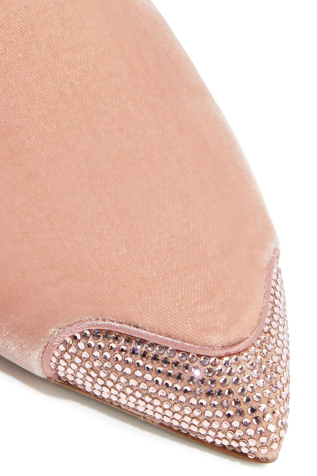 RENE' CAOVILLA Crystal-embellished satin-trimmed velvet slippers