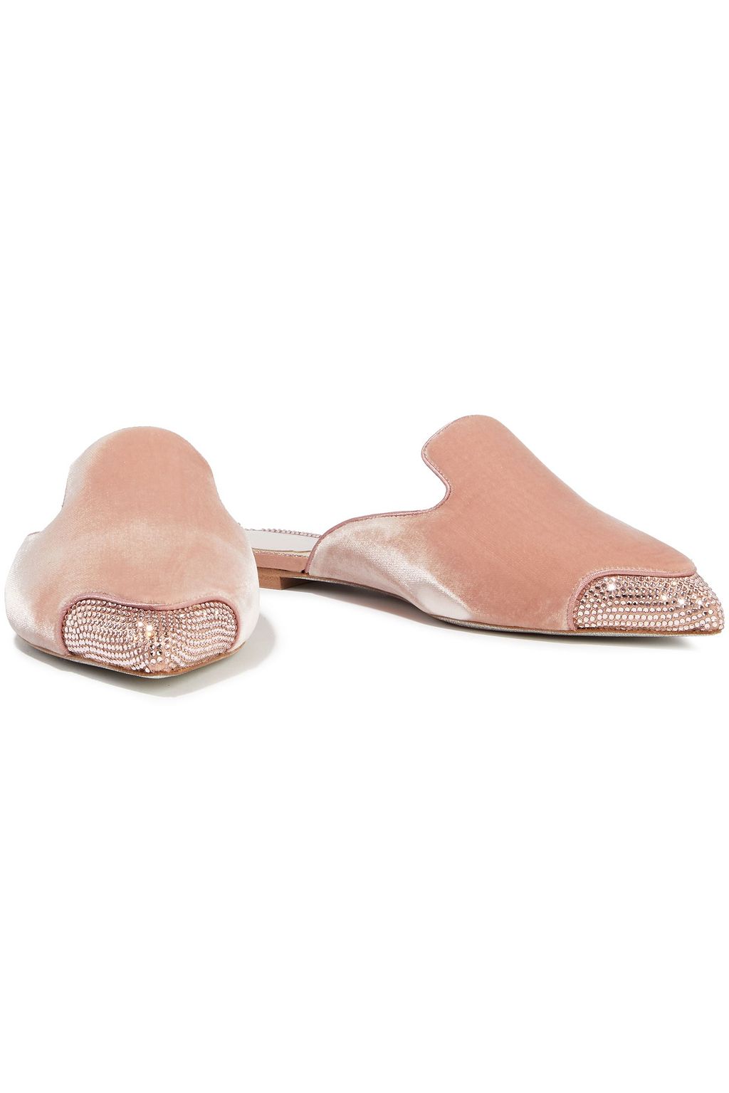 RENE' CAOVILLA Crystal-embellished satin-trimmed velvet slippers