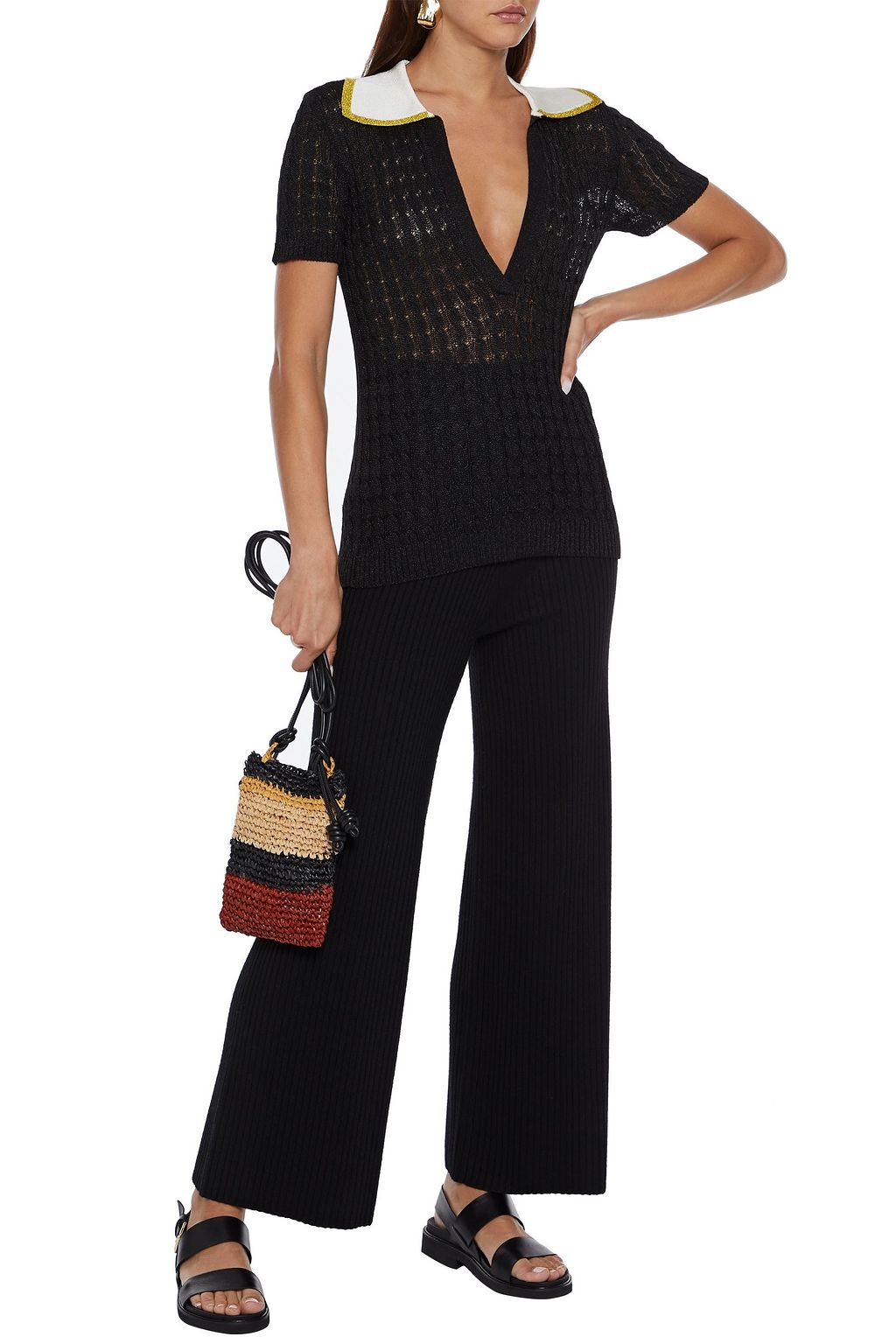 MISSONI Metallic cable-knit polo shirt