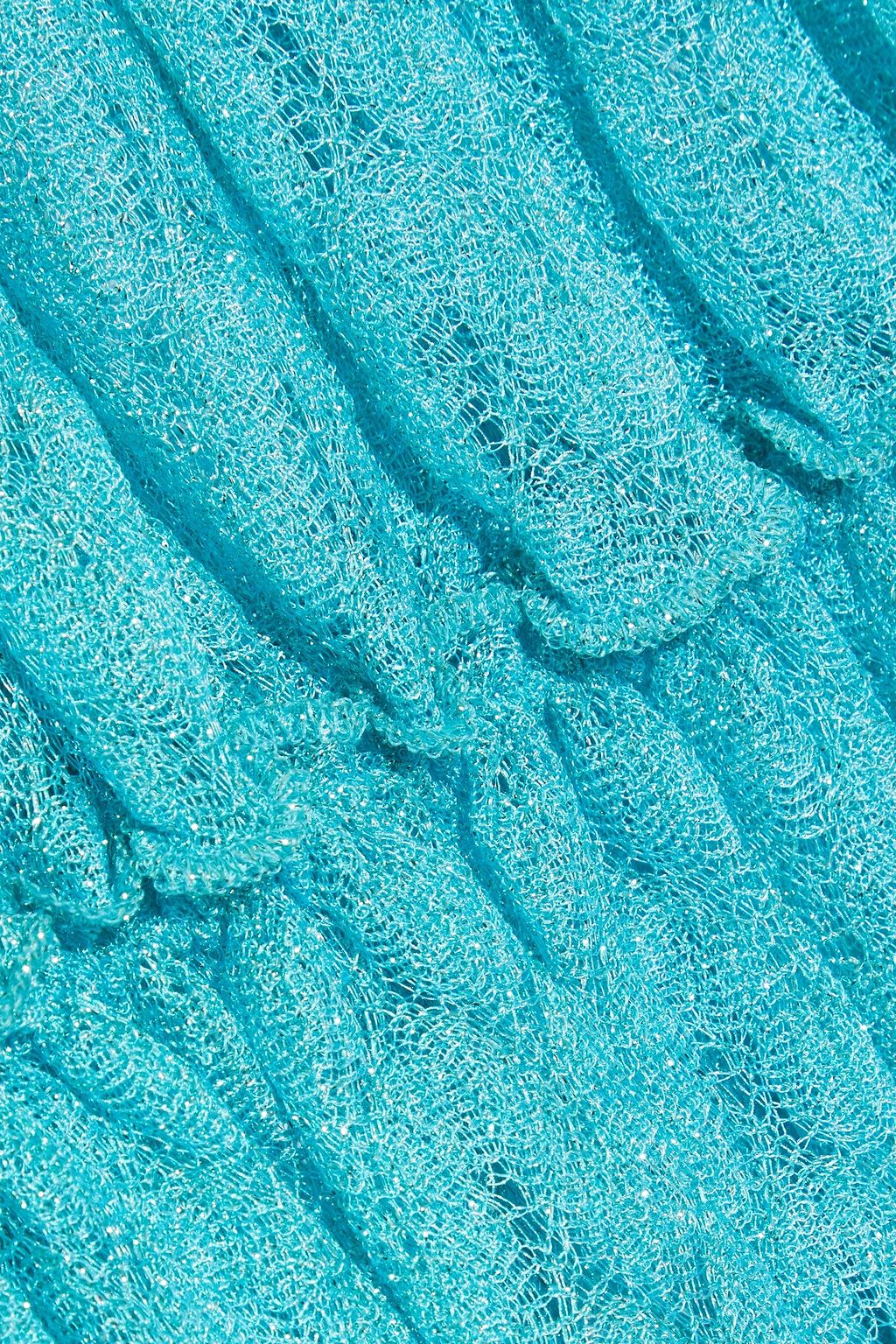 MISSONI Off-the-shoulder shirred metallic crochet-knit top