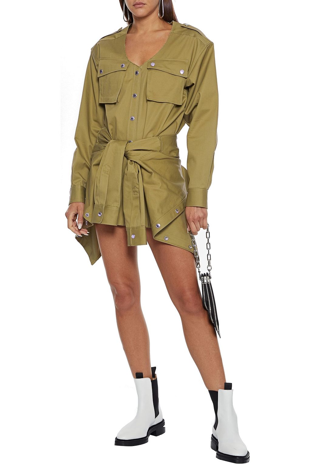 ALEXANDER WANG Tie-front distressed cotton-twill playsuit