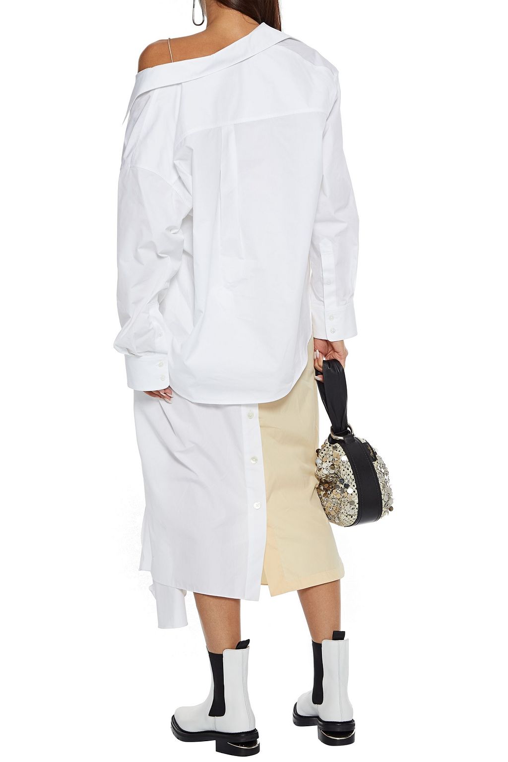 ALEXANDER WANG Oversized cold-shoulder gathered cotton-poplin shirt