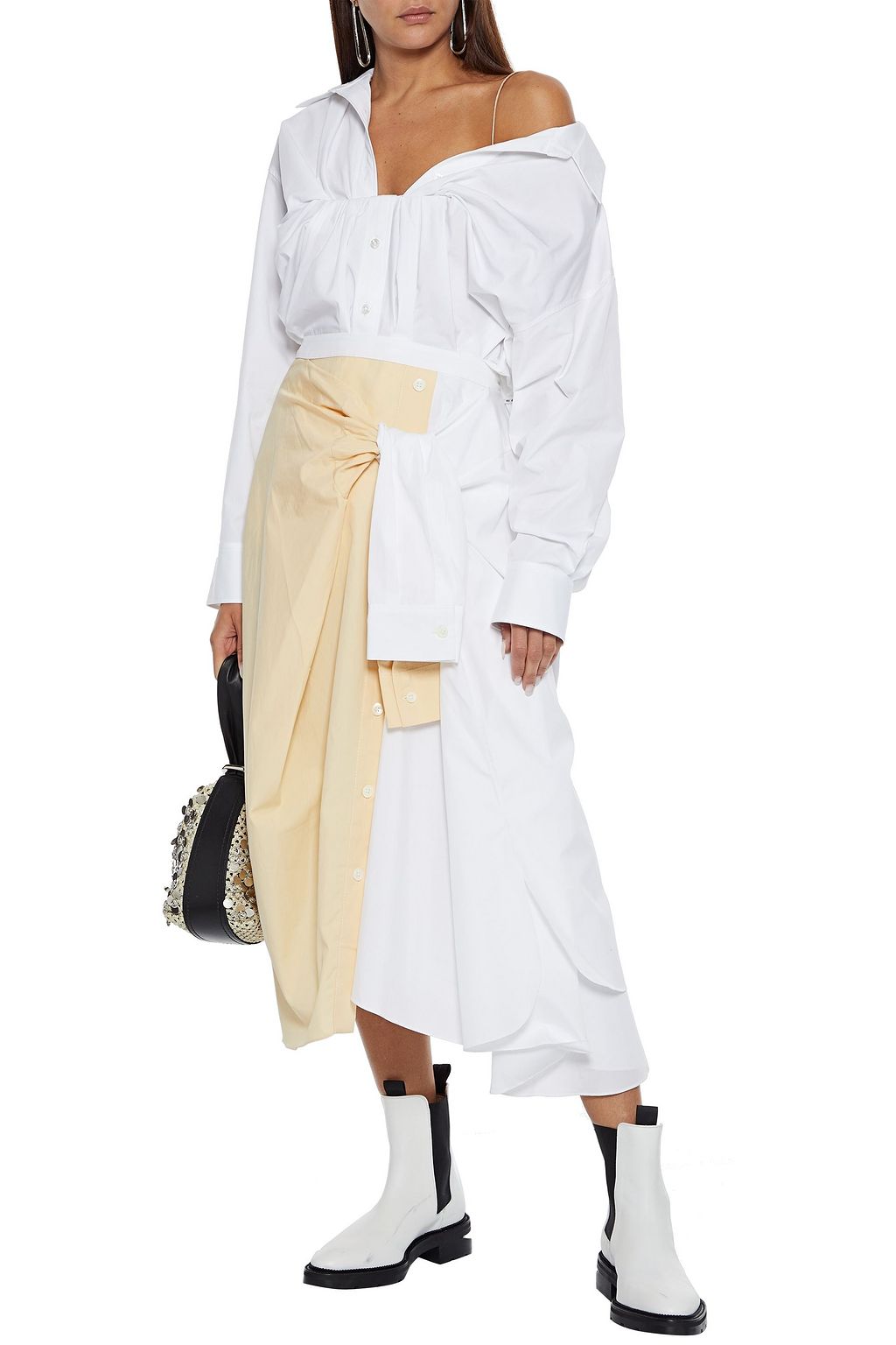 ALEXANDER WANG Oversized cold-shoulder gathered cotton-poplin shirt