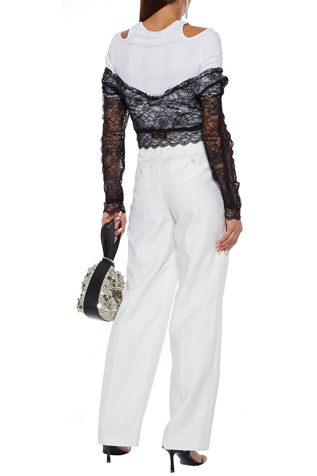 ALEXANDER WANG Fold-over pleated grain de poudre straight-leg pants