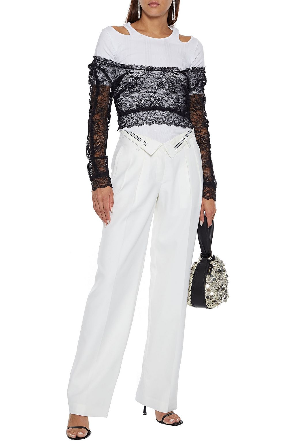 ALEXANDER WANG Fold-over pleated grain de poudre straight-leg pants