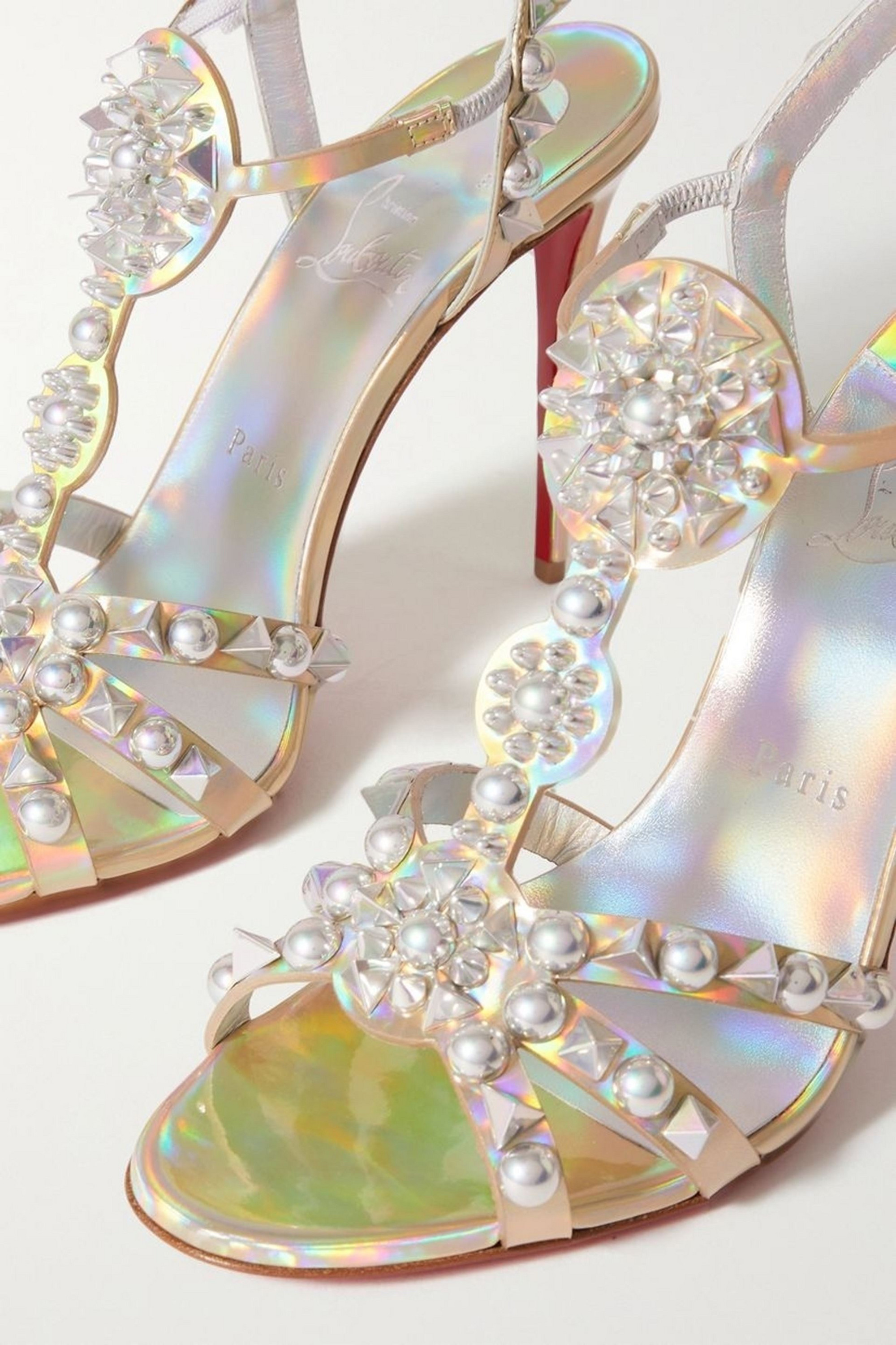 CHRISTIAN LOUBOUTIN Goldora 100 embellished iridescent leather sandals thumbnail
