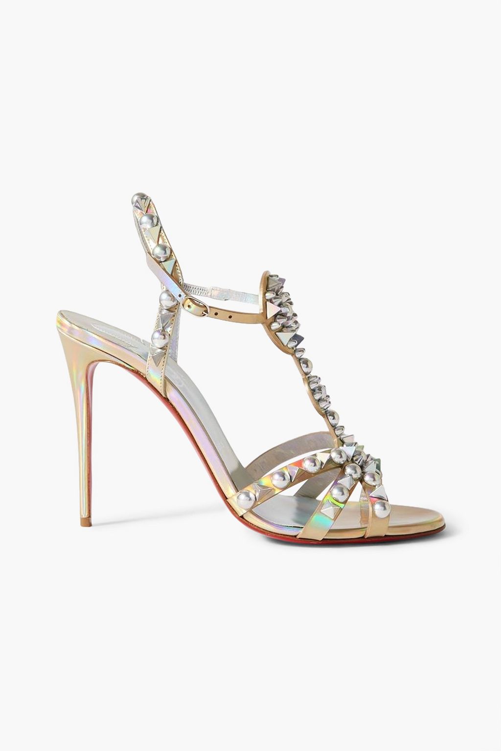 CHRISTIAN LOUBOUTIN Goldora 100 embellished iridescent leather sandals THE OUTNET