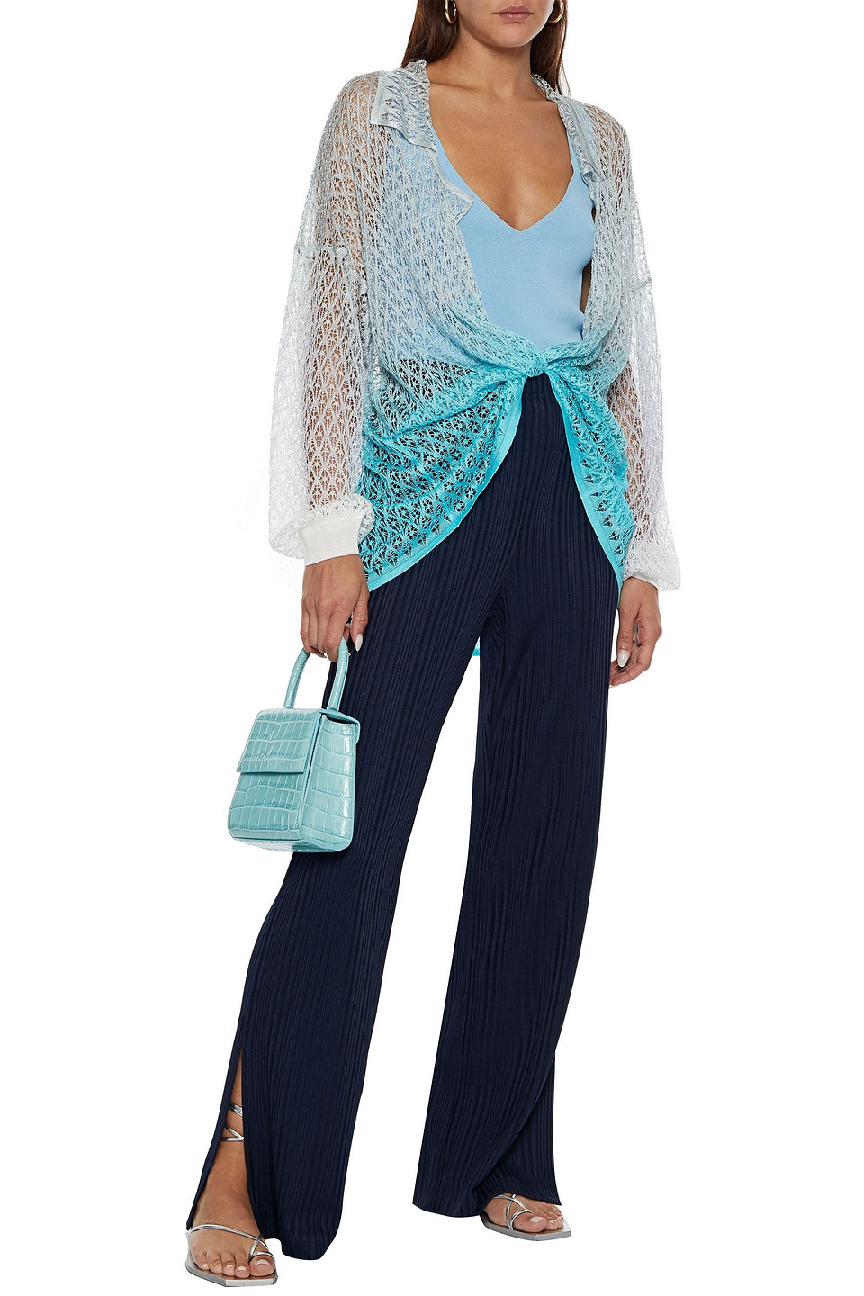 Missoni Dégradé Crochet-knit Cardigan In Sky Blue