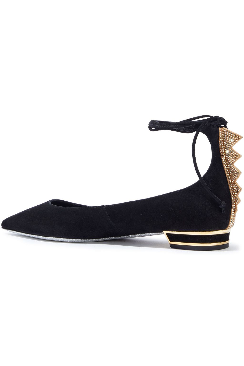 RENE' CAOVILLA Crystal-embellished suede point-toe flats