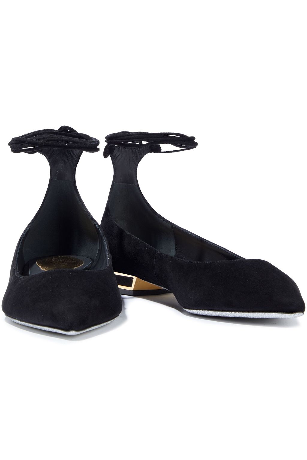 RENE' CAOVILLA Crystal-embellished suede point-toe flats