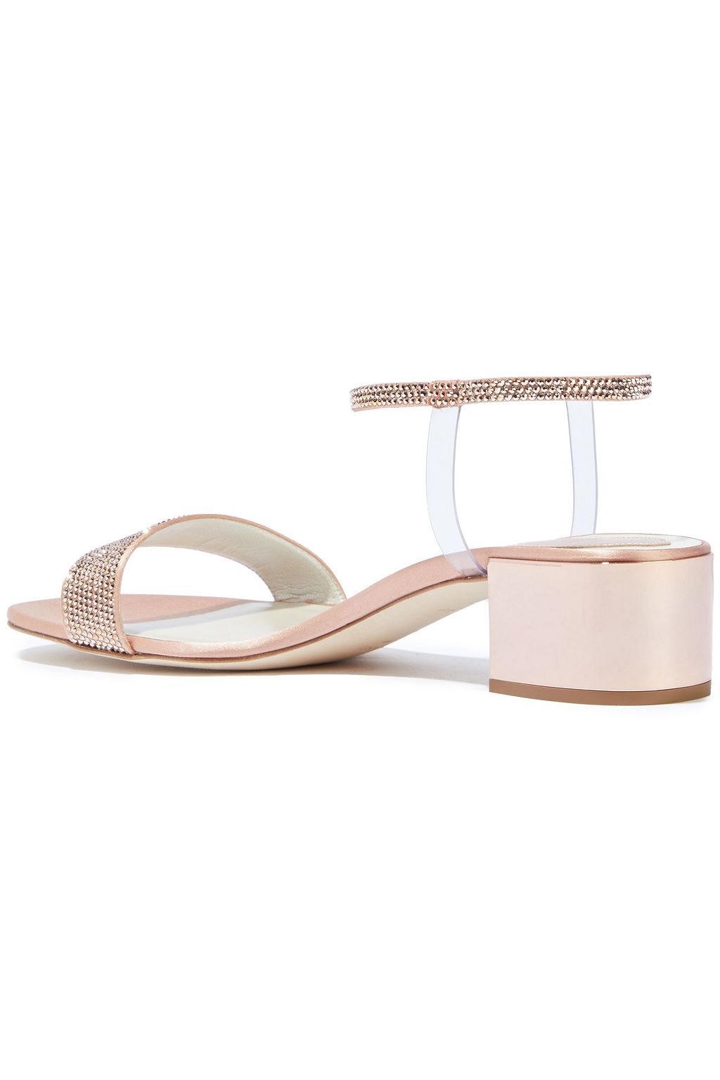 RENE' CAOVILLA Elastica crystal-embellished PVC-trimmed satin sandals