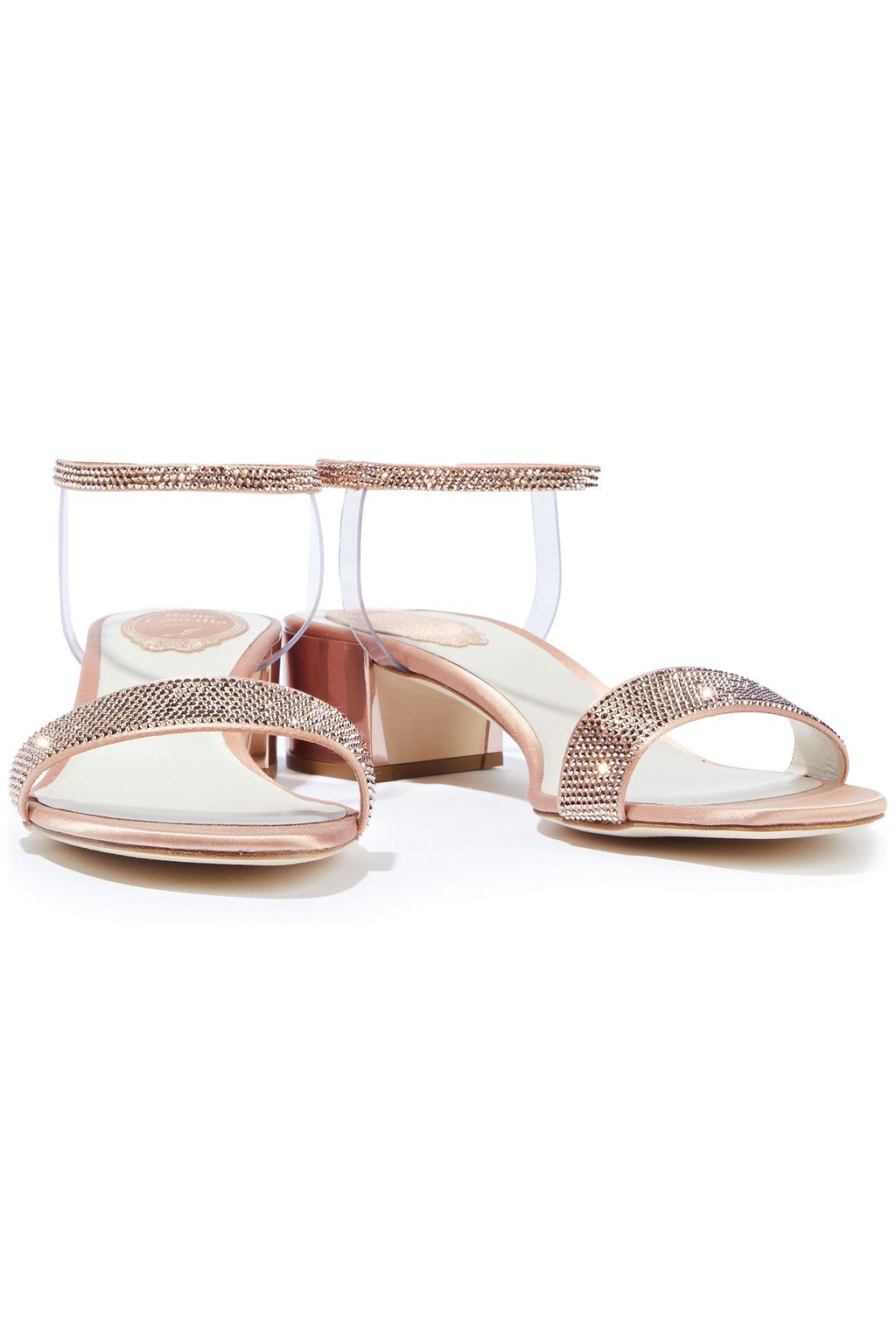 RENE' CAOVILLA Elastica crystal-embellished PVC-trimmed satin sandals
