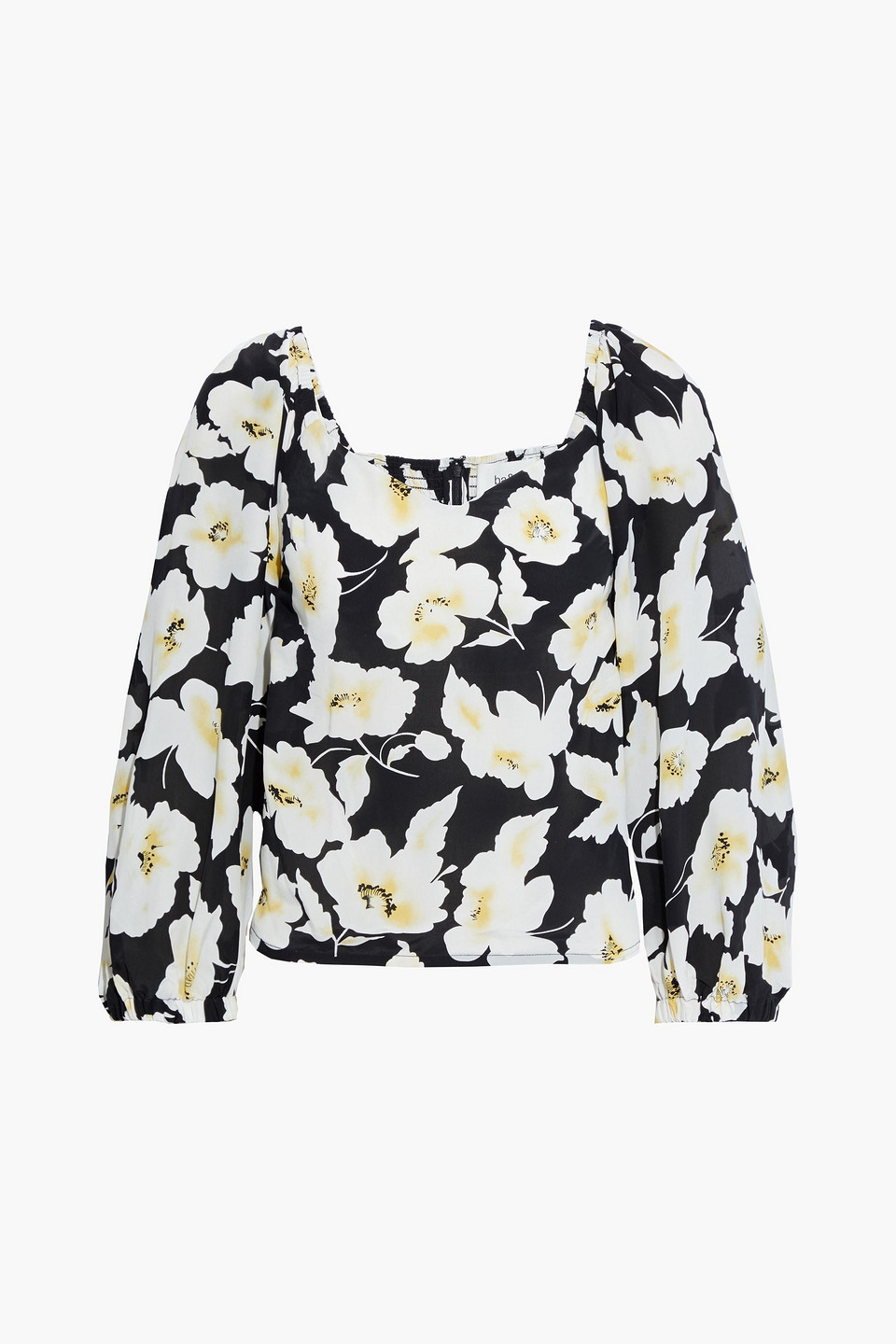 ba&sh - fancy shirred floral-print crepe de chine top - black - 3