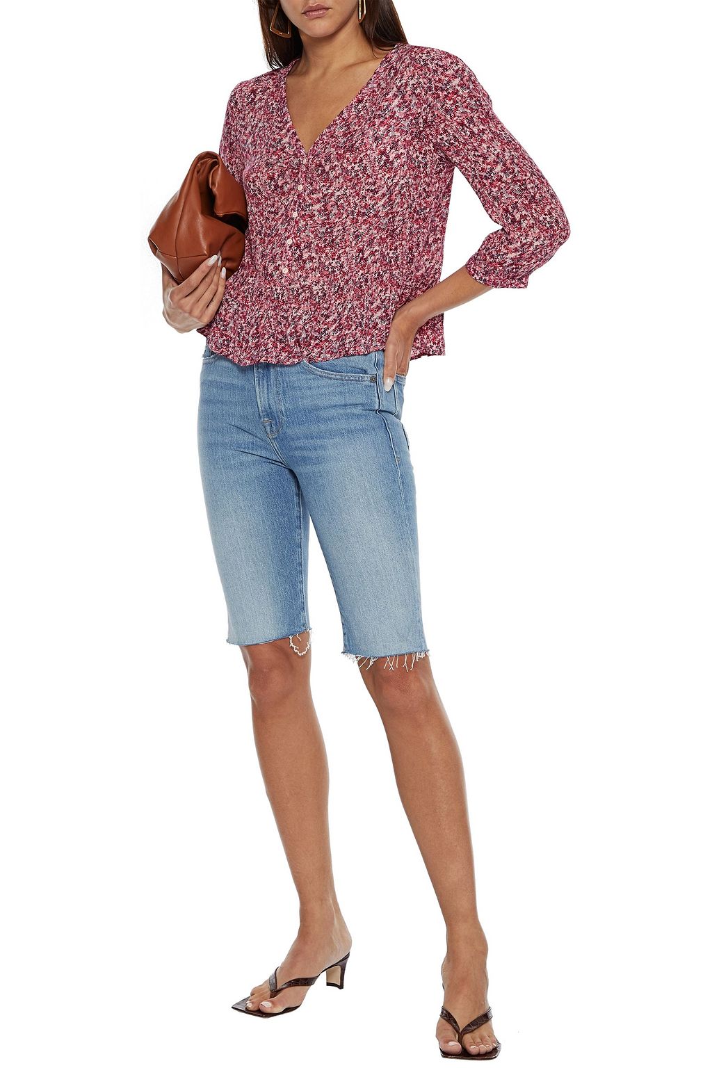 BA&SH Nelly printed crepe de chine peplum top