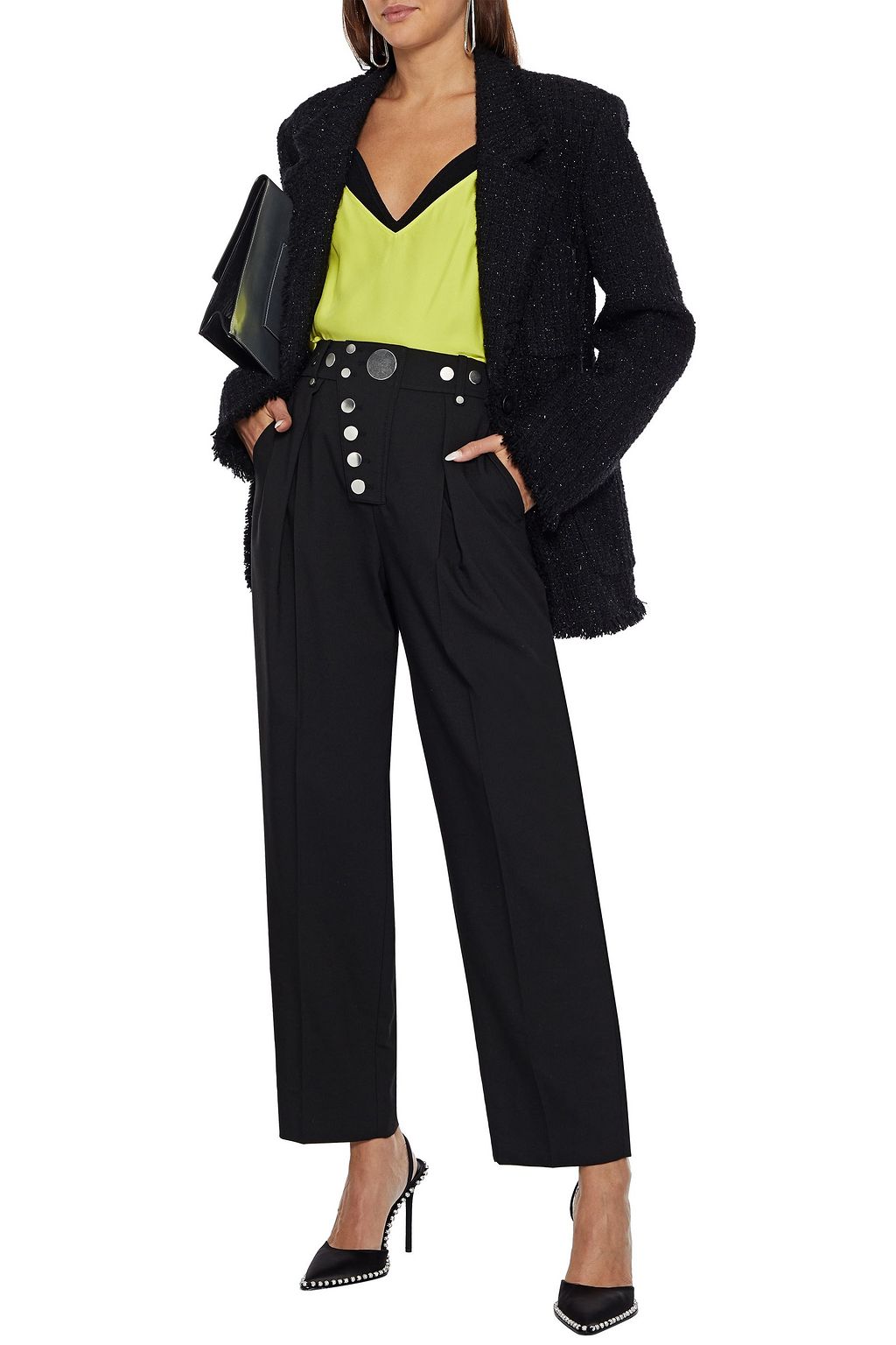 ALEXANDER WANG Snap-detailed pleated twill straight-leg pants