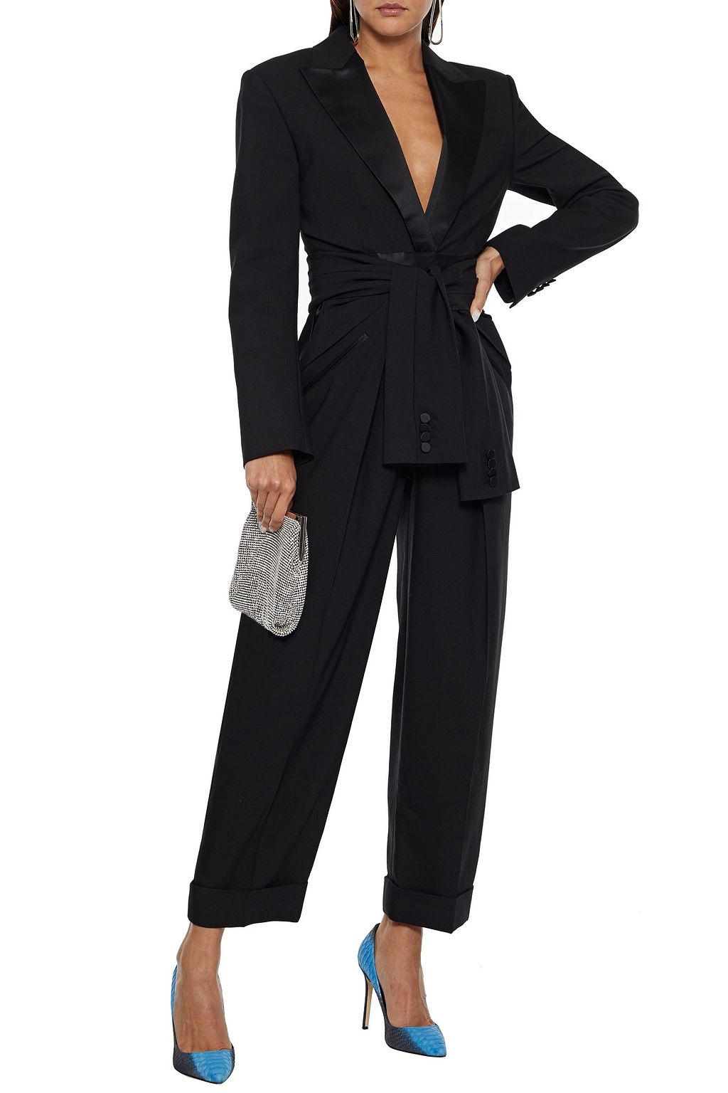 ALEXANDER WANG Tie-front satin-trimmed twill jumpsuit