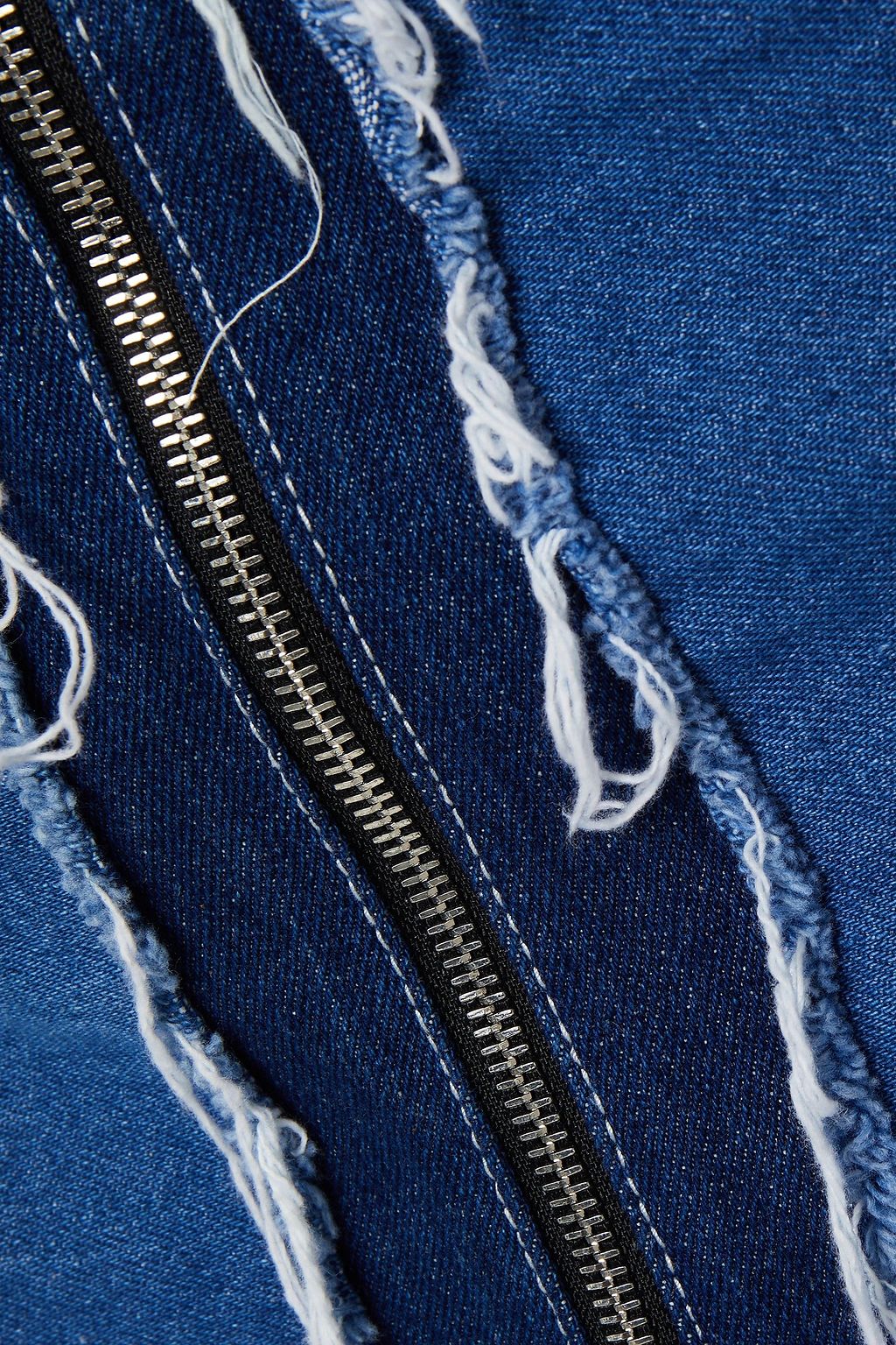 REJINA PYO Frayed paneled denim midi skirt