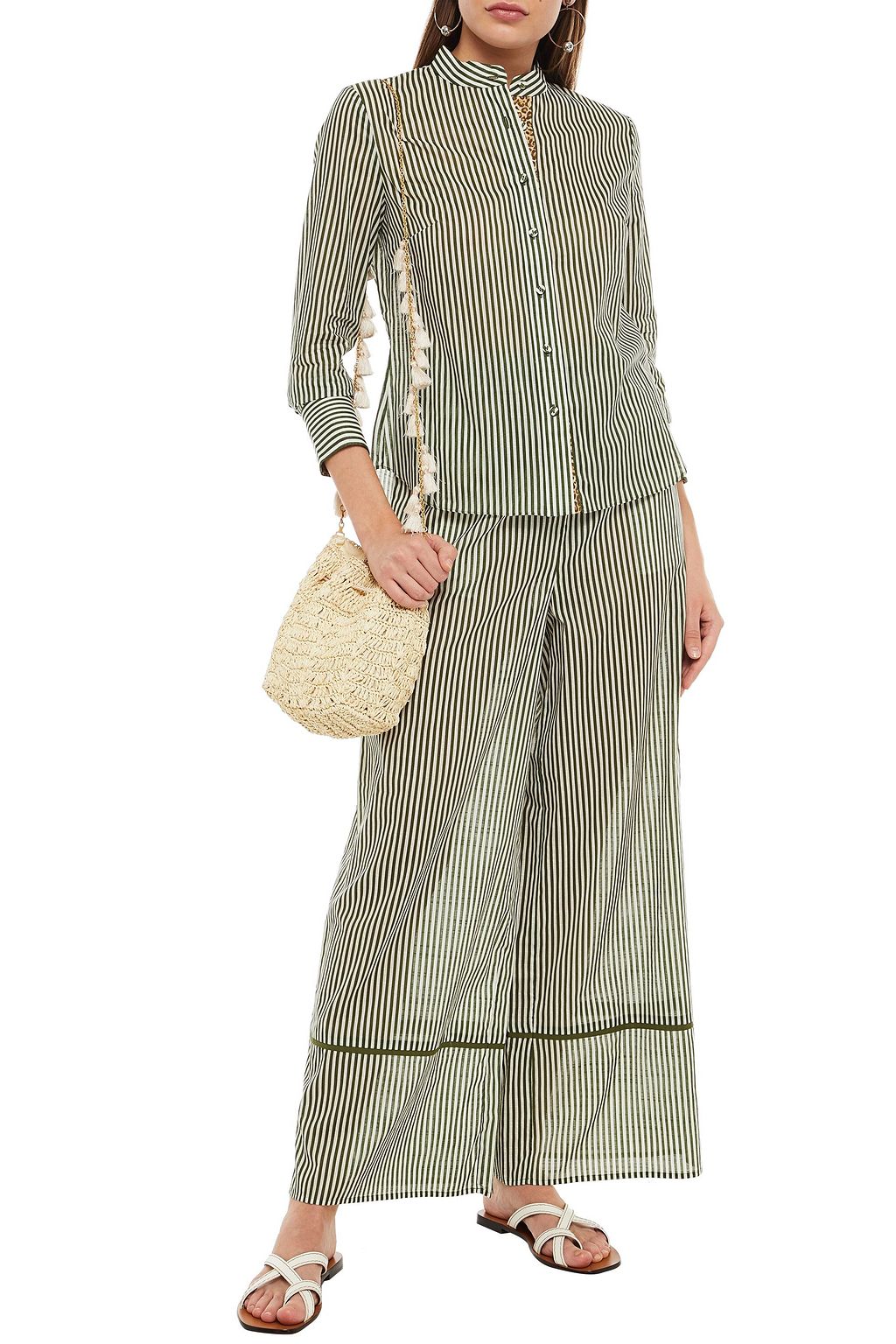 ZIMMERMANN Empire striped cotton-voile wide-leg pants