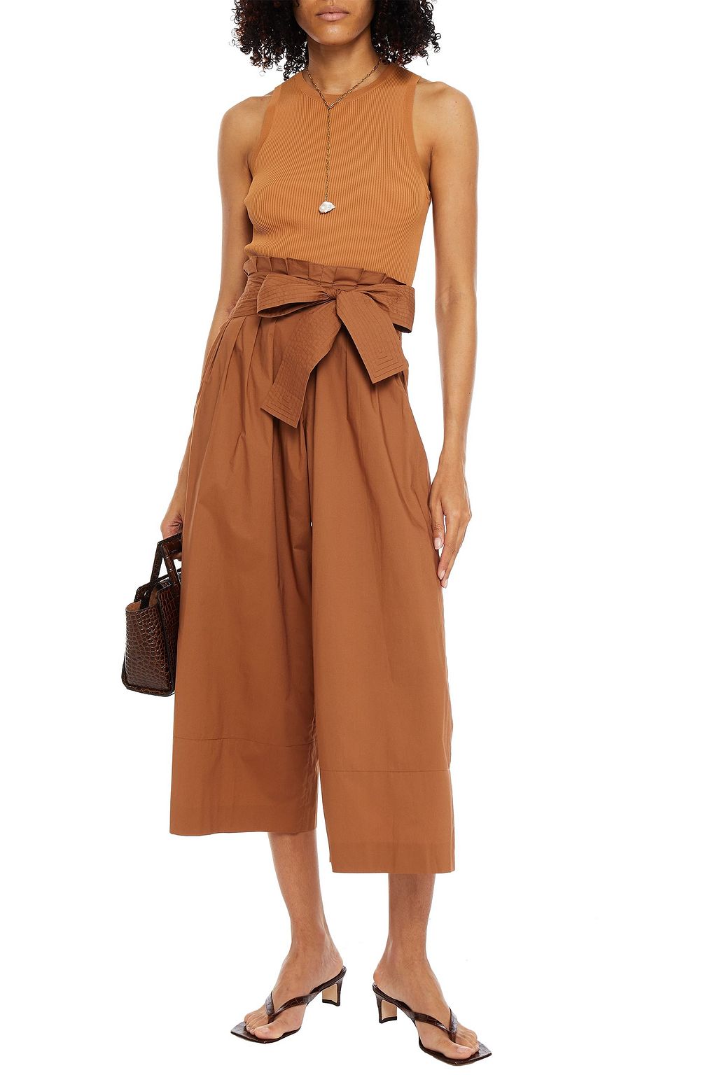 REJINA PYO Cropped belted cotton-poplin wide-leg pants