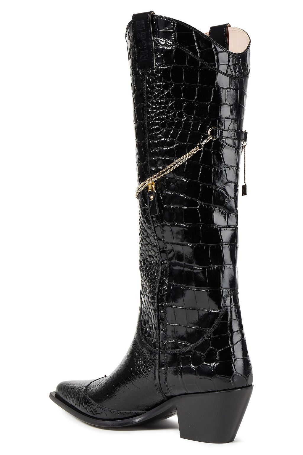 MSGM Chain-trimmed croc-effect leather boots