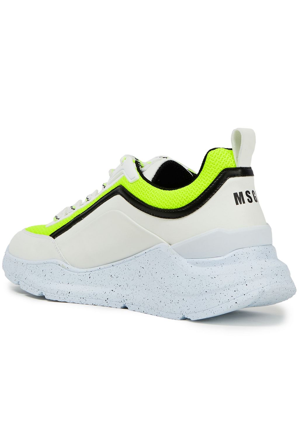 MSGM Neon-trimmed printed leather and mesh sneakers