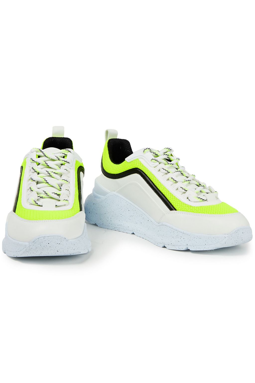 MSGM Neon-trimmed printed leather and mesh sneakers