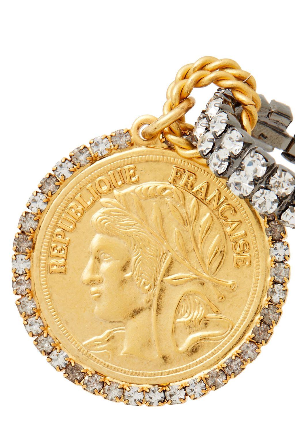 ELIZABETH COLE Convertible 24-karat gold and hematite-plated crystal earrings