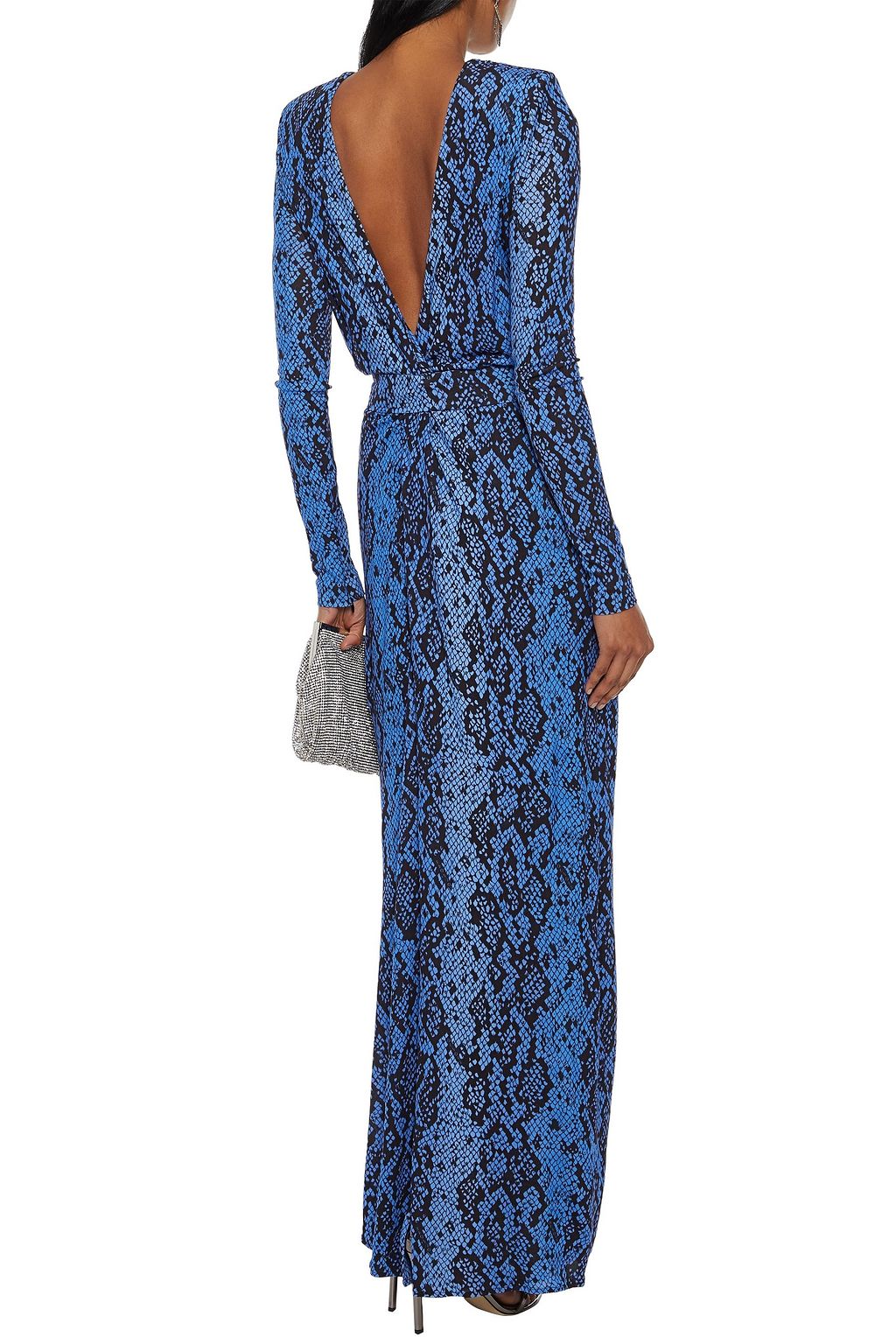 DUNDAS Belted twist-front snake-print jersey maxi dress