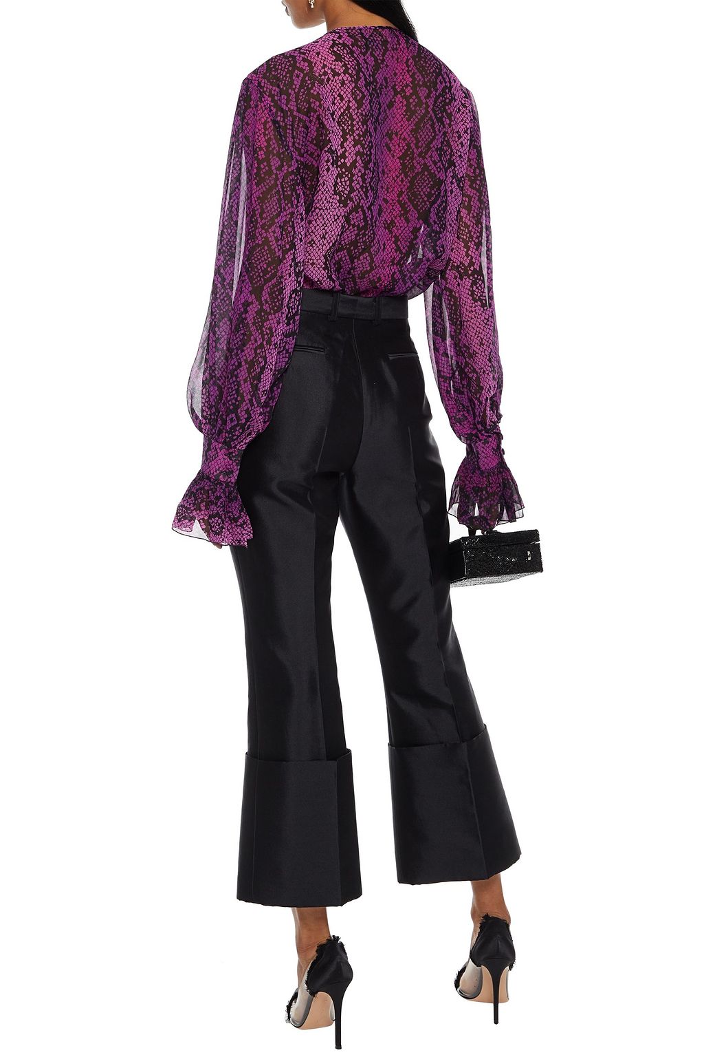 DUNDAS Ruffled snake-print silk-chiffon blouse