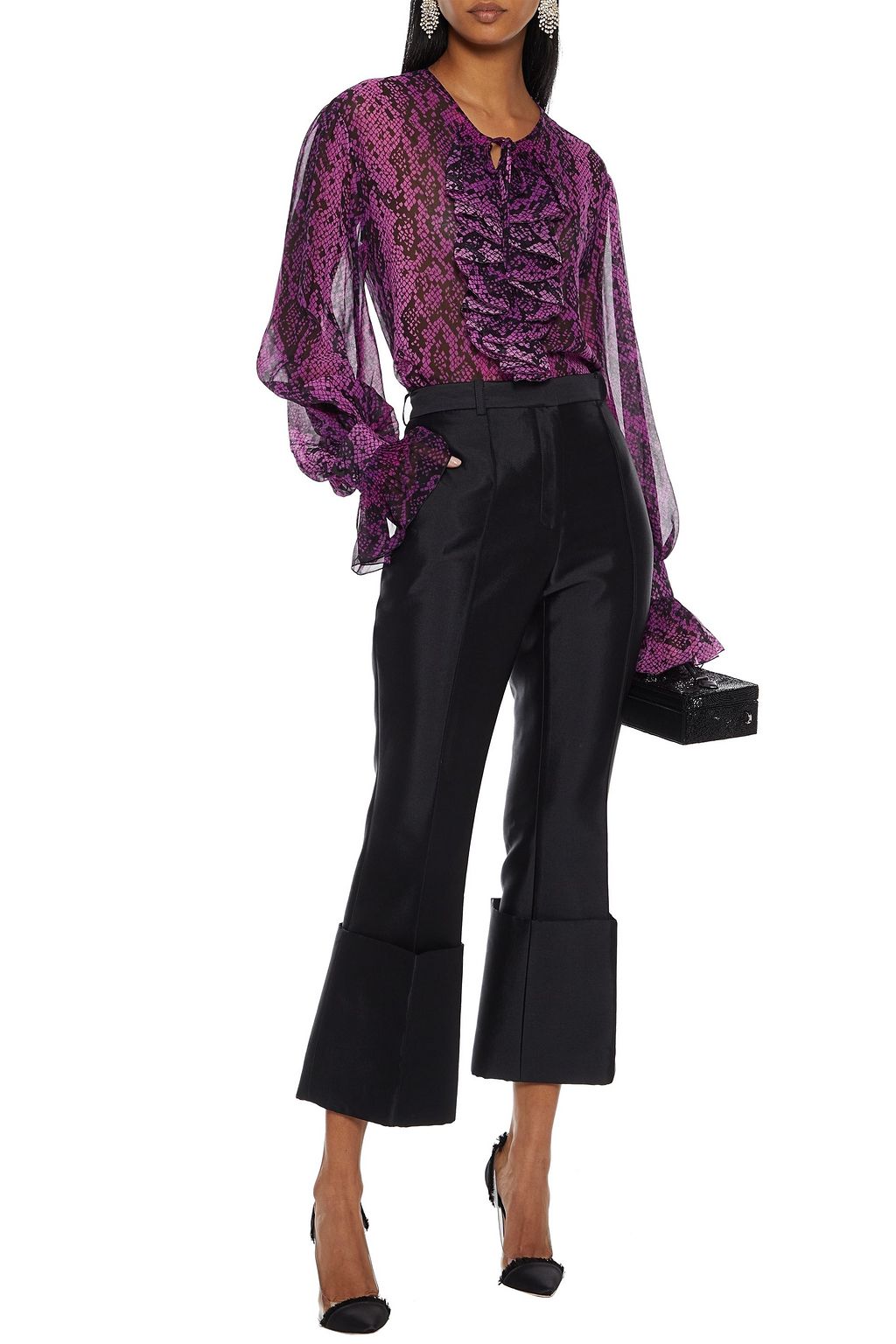 DUNDAS Ruffled snake-print silk-chiffon blouse