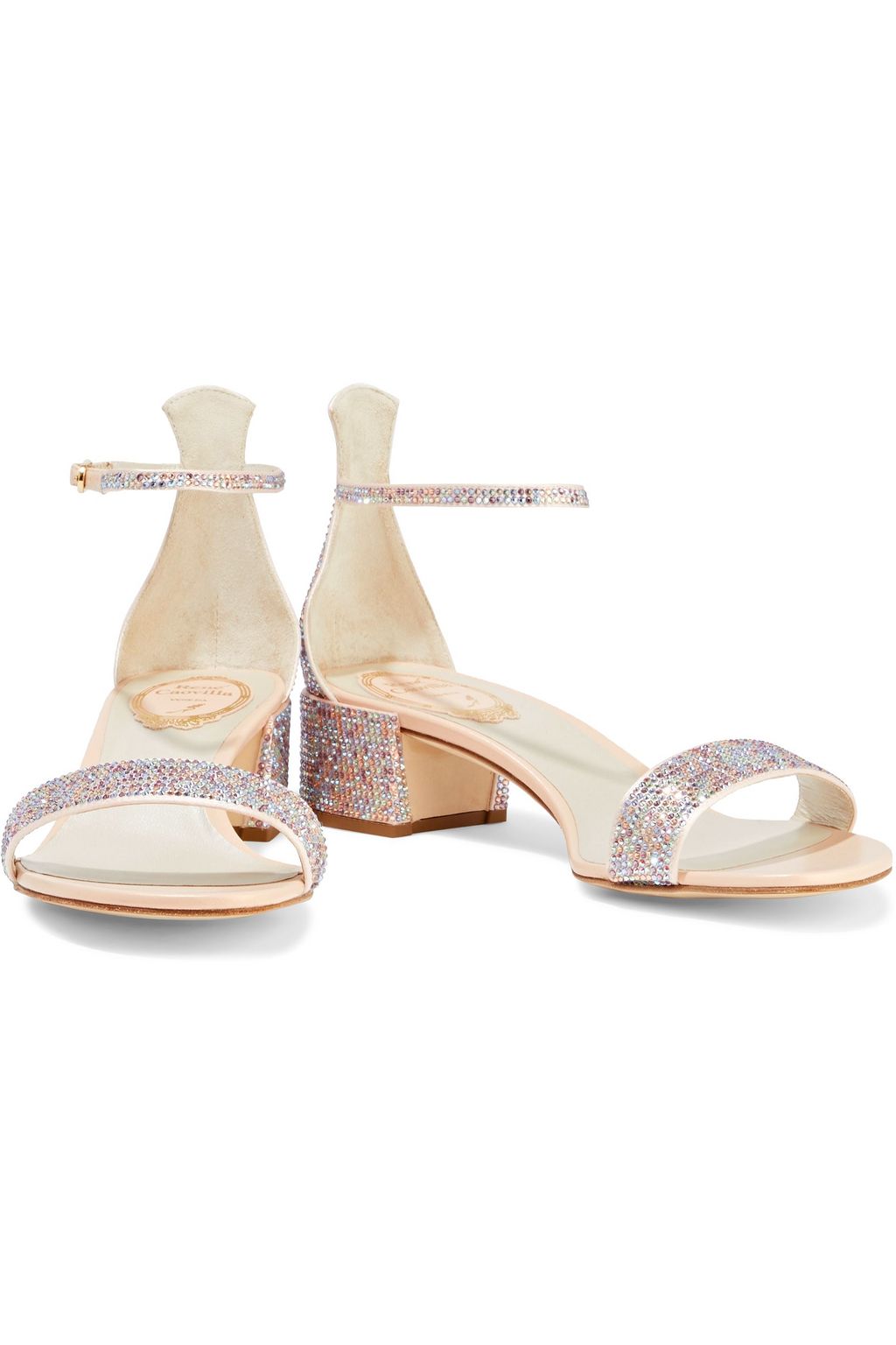 Baby pink Crystal-embellished satin sandals | Sale up to 70% off | THE OUTNET | RENE' CAOVILLA 