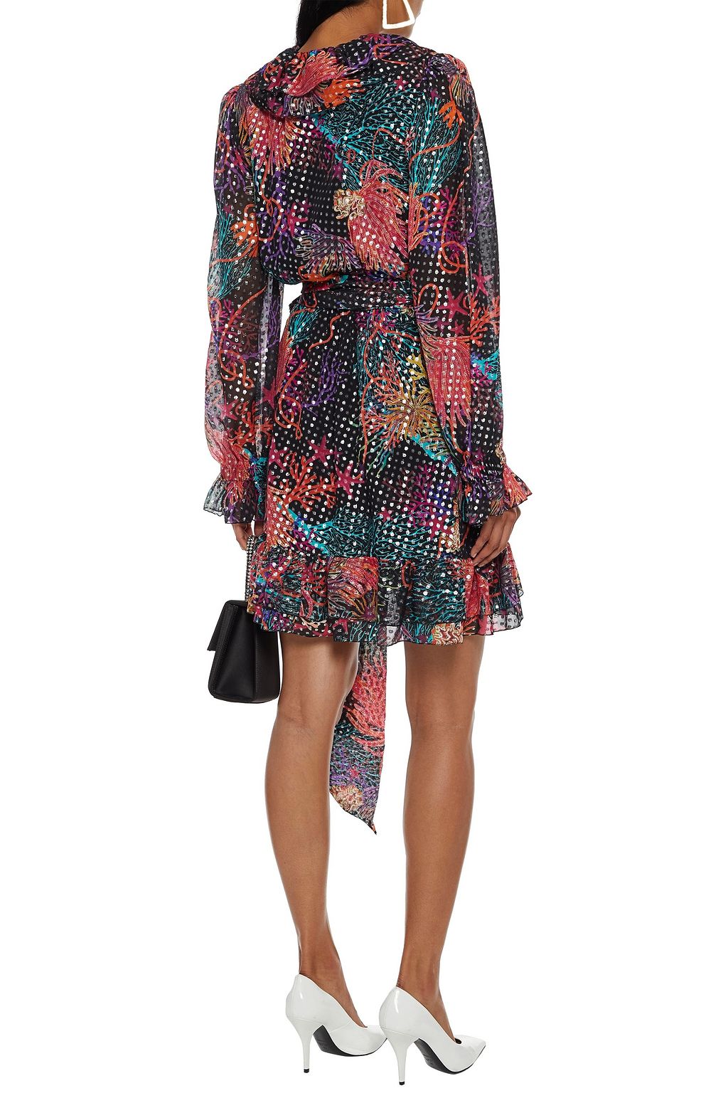 DUNDAS Belted printed fil coupé silk-blend chiffon mini dress