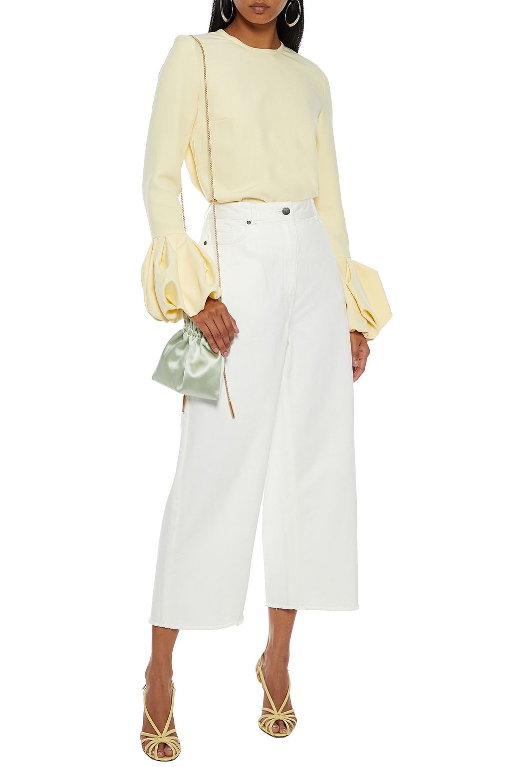 ZIMMERMANN Empire cropped frayed high-rise wide-leg jeans