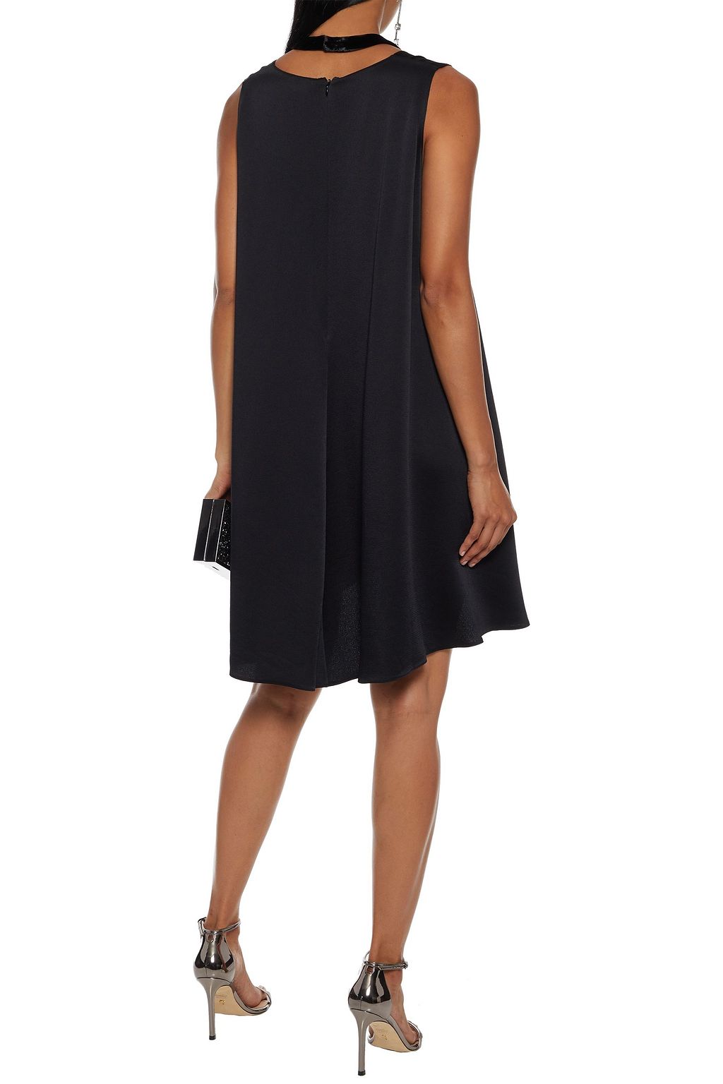 VALENTINO GARAVANI Asymmetric layered hammered-satin and velvet mini dress