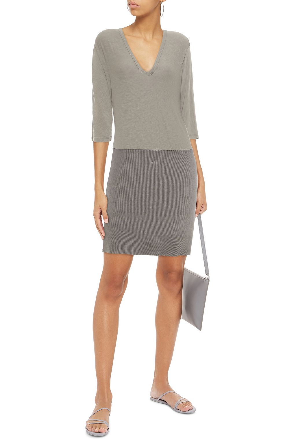 JAMES PERSE Stretch cotton-paneled ribbed jersey mini dress